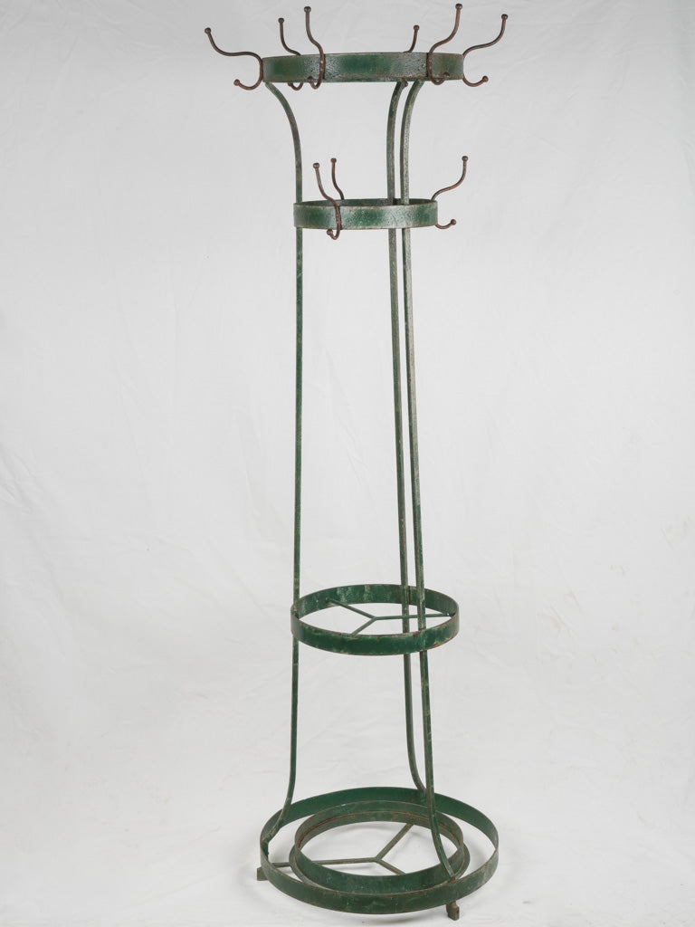 Irish Coat Rack Large French antique wrought iron coat rack w/ green patina 80