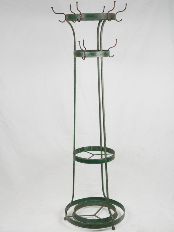 Vintage French Green Wrought Iron Coat Rack