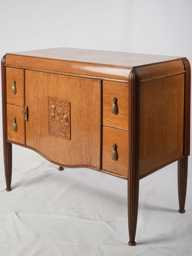 French Art Deco Blond Mahogany Cabinet w/ Carved Roses c. 1930 - 31½" x 37"