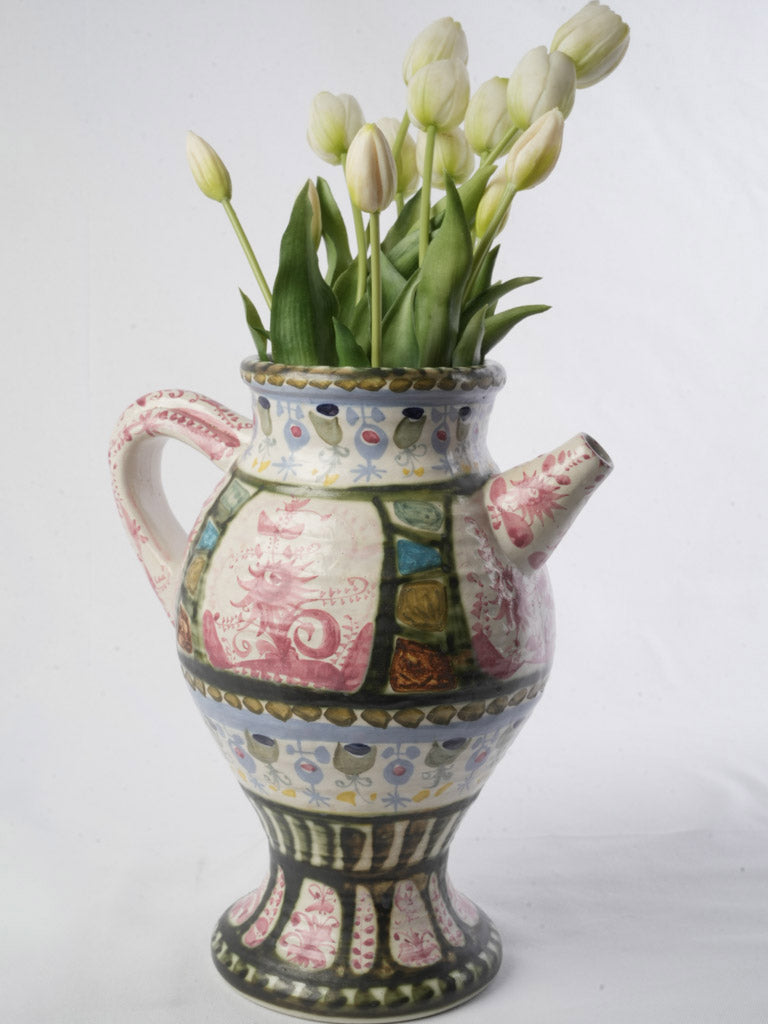 Large 1960s Keraluc Quimper Hand-Painted Ceramic Jug by André L’Helguen - 14¼"