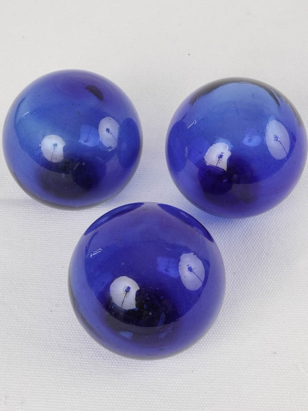 3 antique blue blown glass balls 3¼"