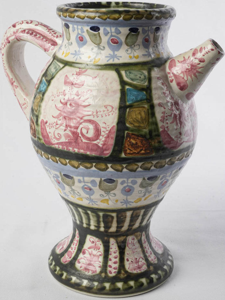 Large 1960s Keraluc Quimper Hand-Painted Ceramic Jug by André L’Helguen - 14¼"