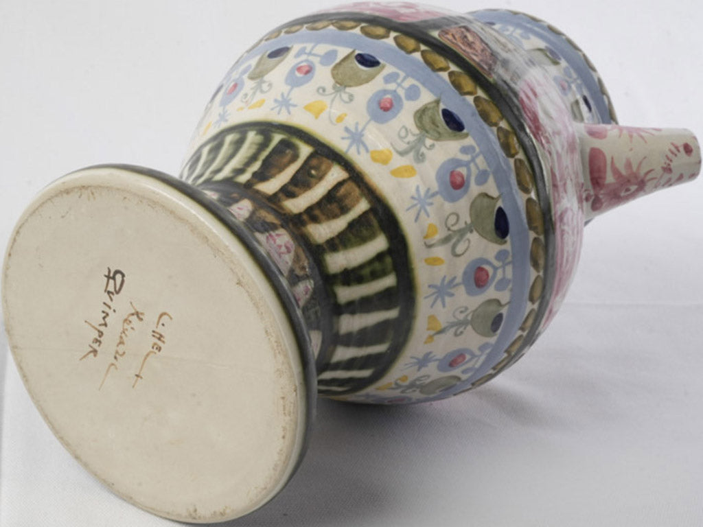 Large 1960s Keraluc Quimper Hand-Painted Ceramic Jug by André L’Helguen - 14¼"