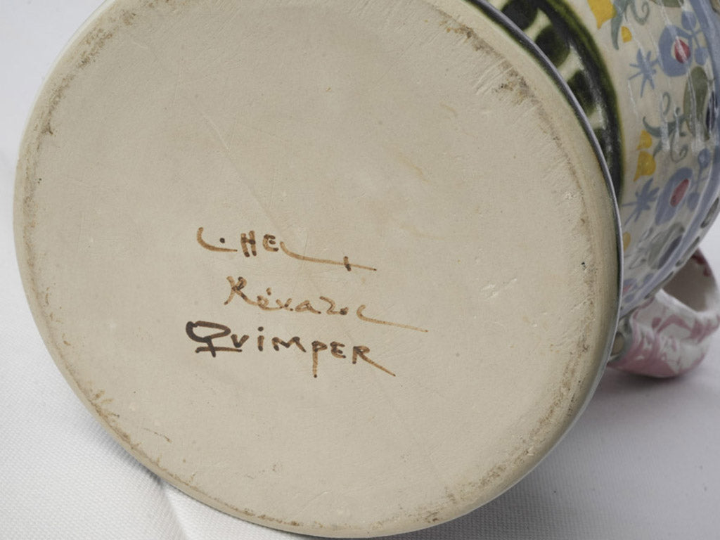 Large 1960s Keraluc Quimper Hand-Painted Ceramic Jug by André L’Helguen - 14¼"