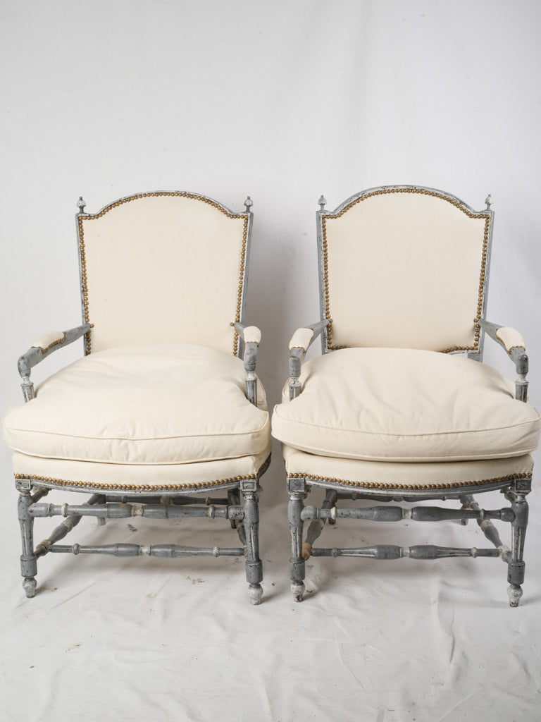 Vintage blue-grey painted armchairs