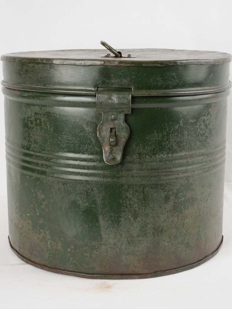 Antique French lidded drum w/ green patina 13½" x 15¾"