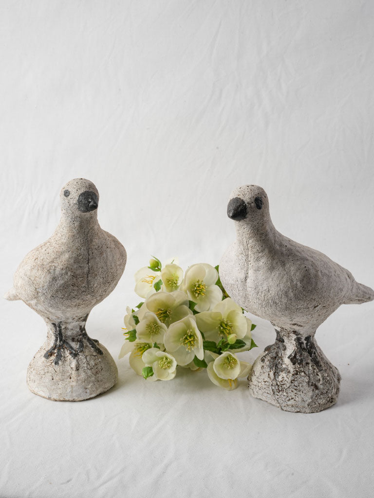 Vintage charming cement sculptures pigeons  