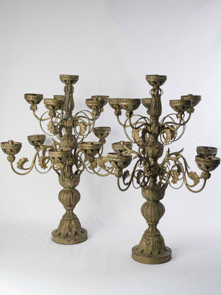 Pair of Monumental Italian Baroque Revival Wrought Iron Candelabra  - 32¼"