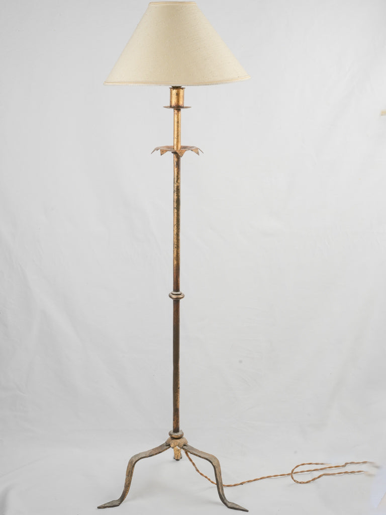 Antique gold patina tripod floor lamp