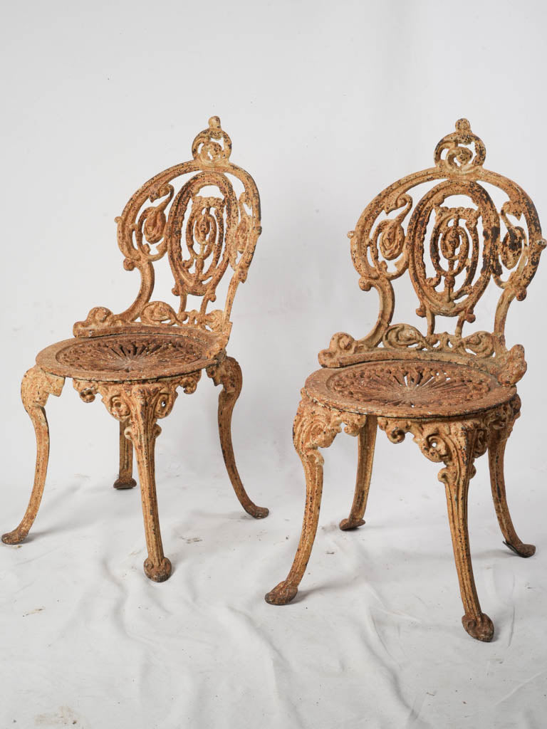 Petite Pair Of Low French Painted Cast Iron Garden Chairs Napoléon III Period - 31½"