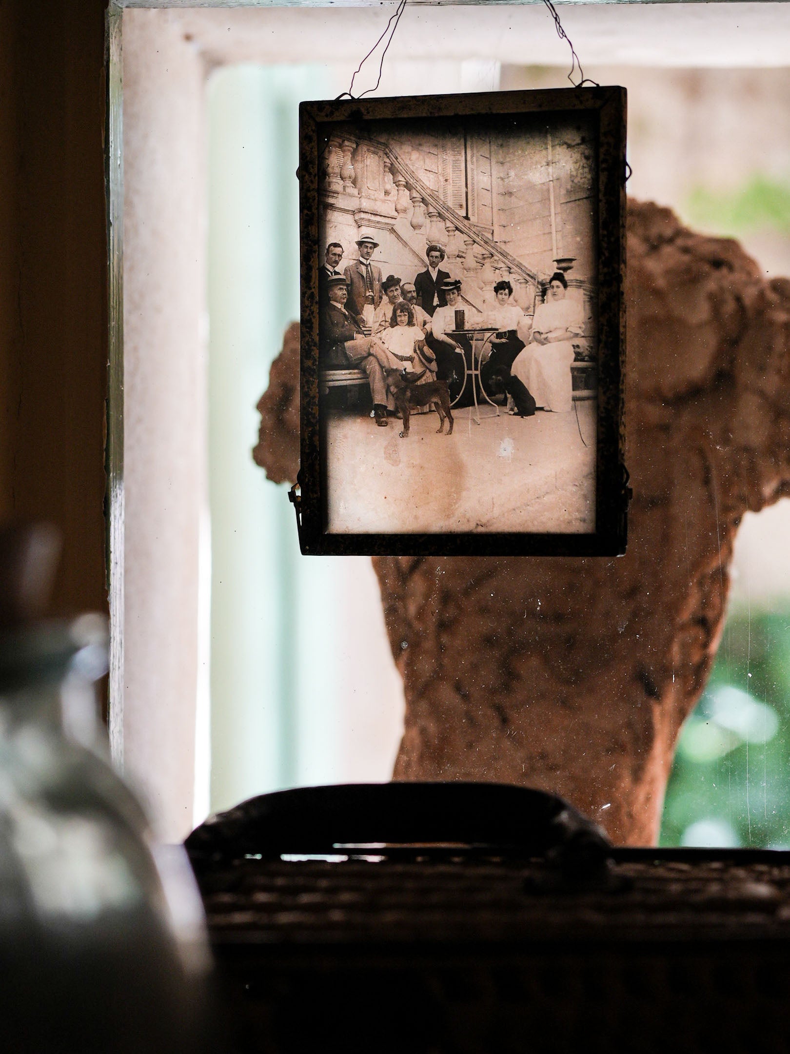 Antique daguerreotype family portrait photograph on glass  4¾" x 3½"