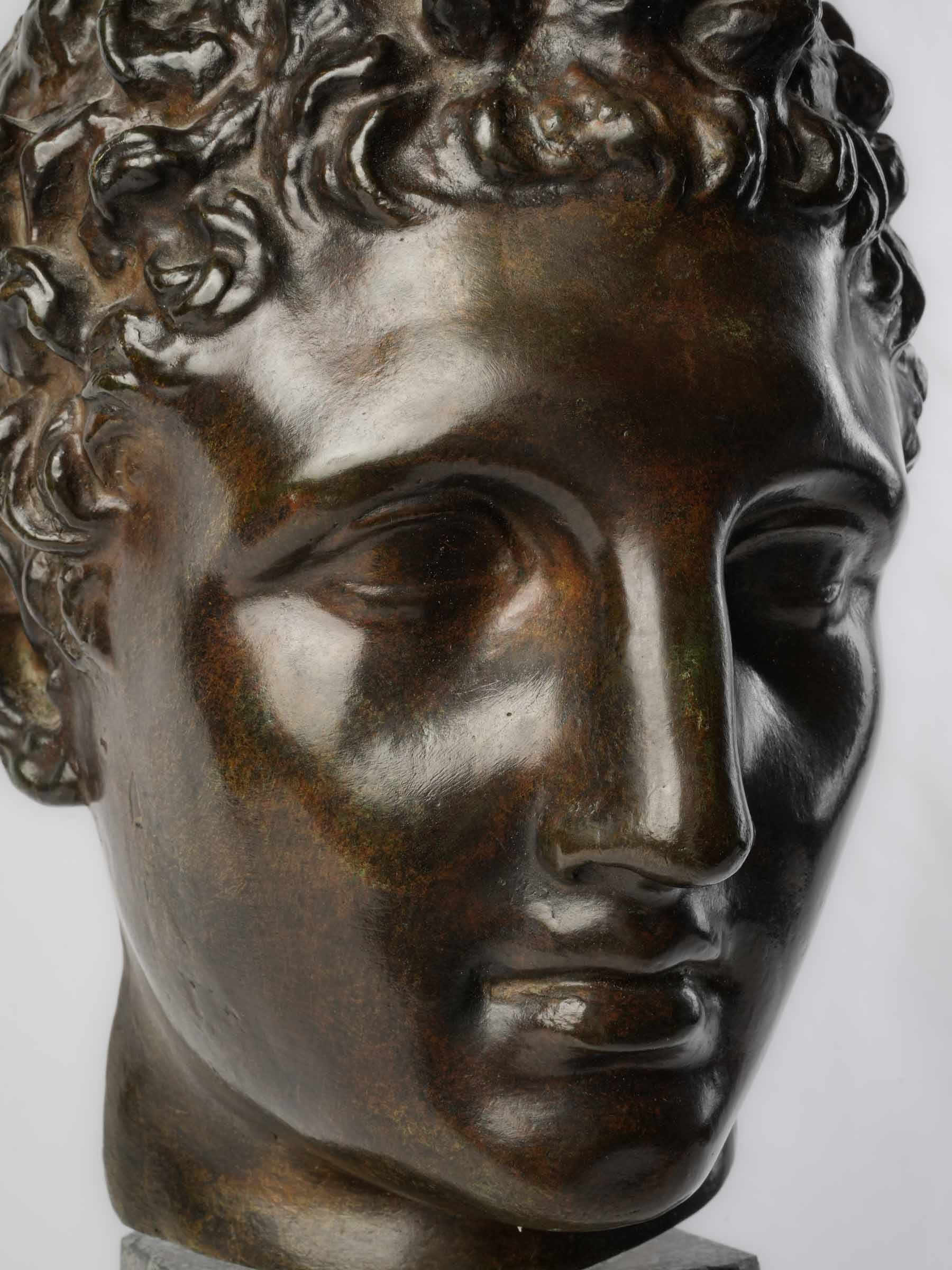 Refined brown patina bronze head  
