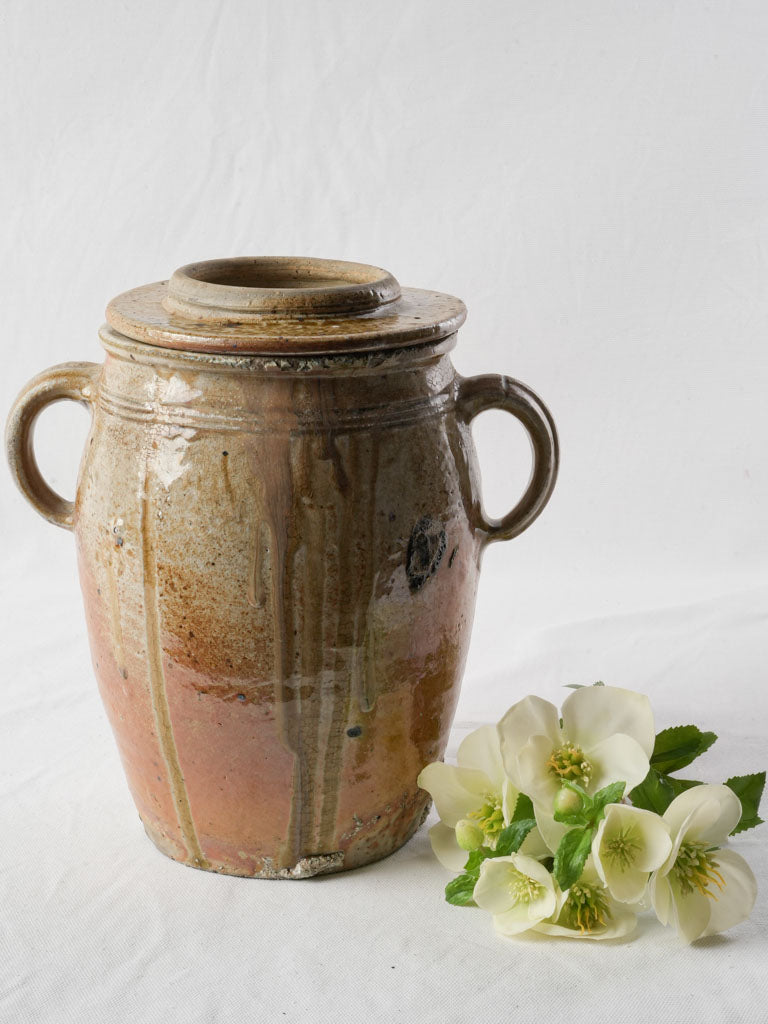 Rustic antique stoneware grease jar  