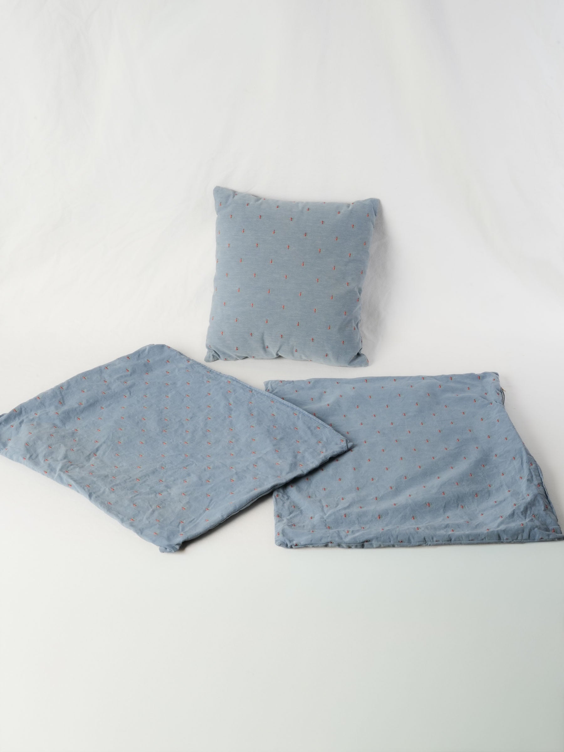Set of vintage blue cushion covers and pillow