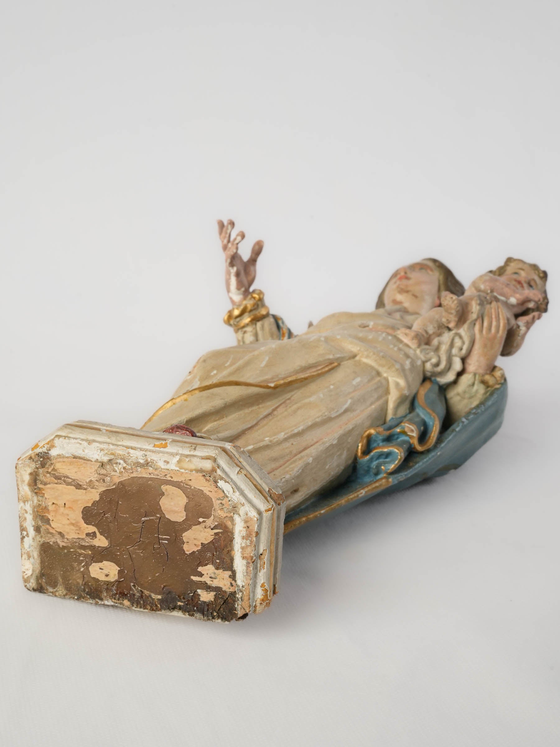 French Polychrome Carved Wood Figure of the Virgin and Child, 18th Century - 15"