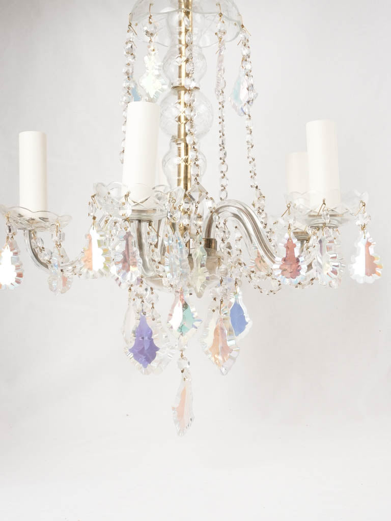 5 light chandelier with iridescent pendants 20"