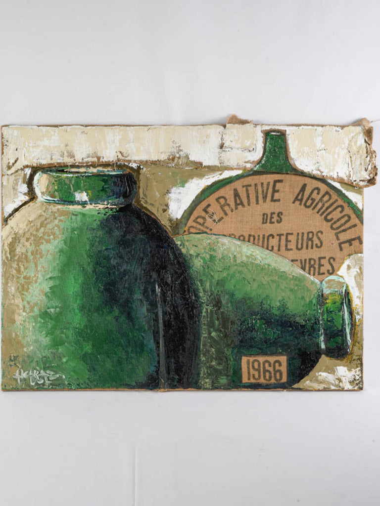 Provençal Still Life with Emerald Green Jars on Burlap by Michele Alcaraz - 29½" x 39½"