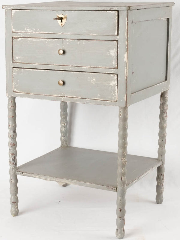 Antique blue French nightstand patina