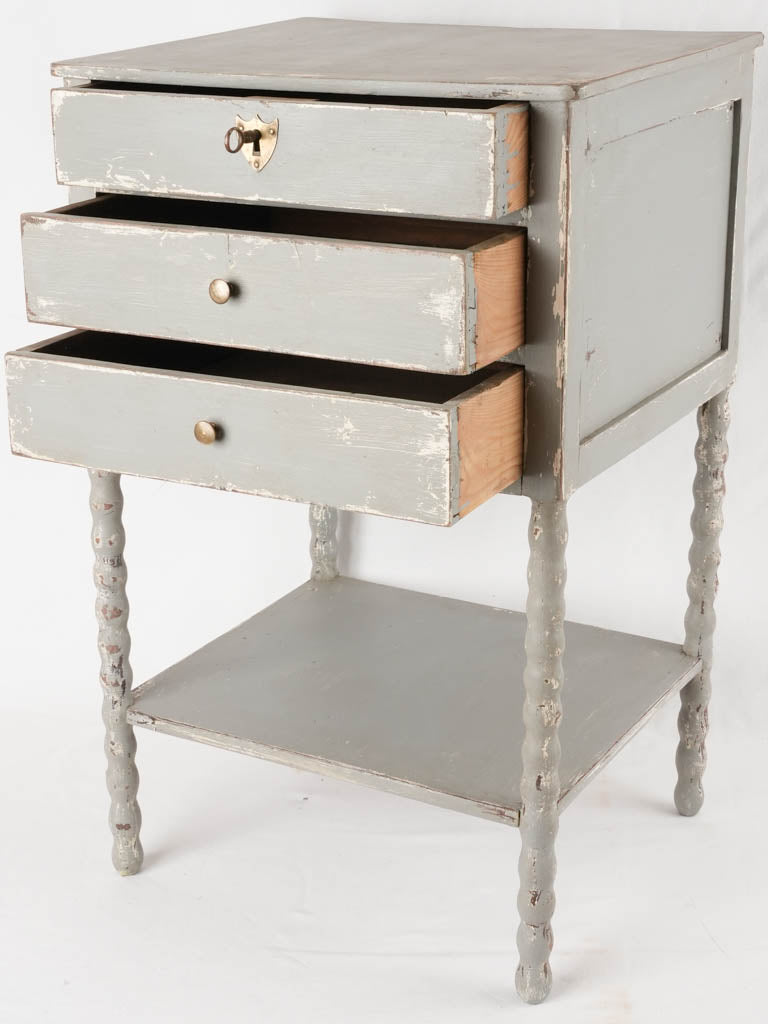 Antique French nightstand with a blue/gray patina 28"