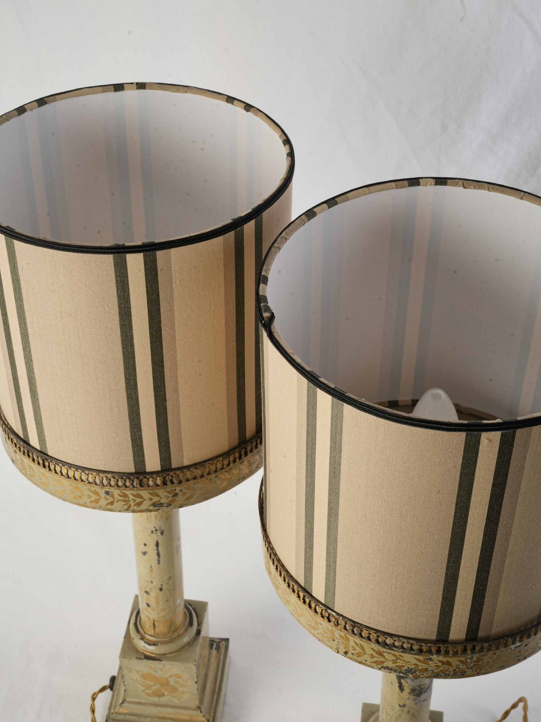 Historic striped fabric shade lamps  