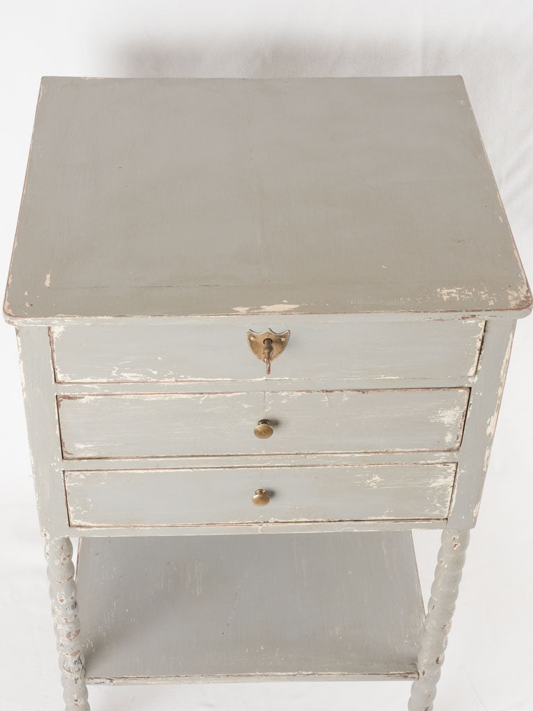 Antique French nightstand with a blue/gray patina 28"