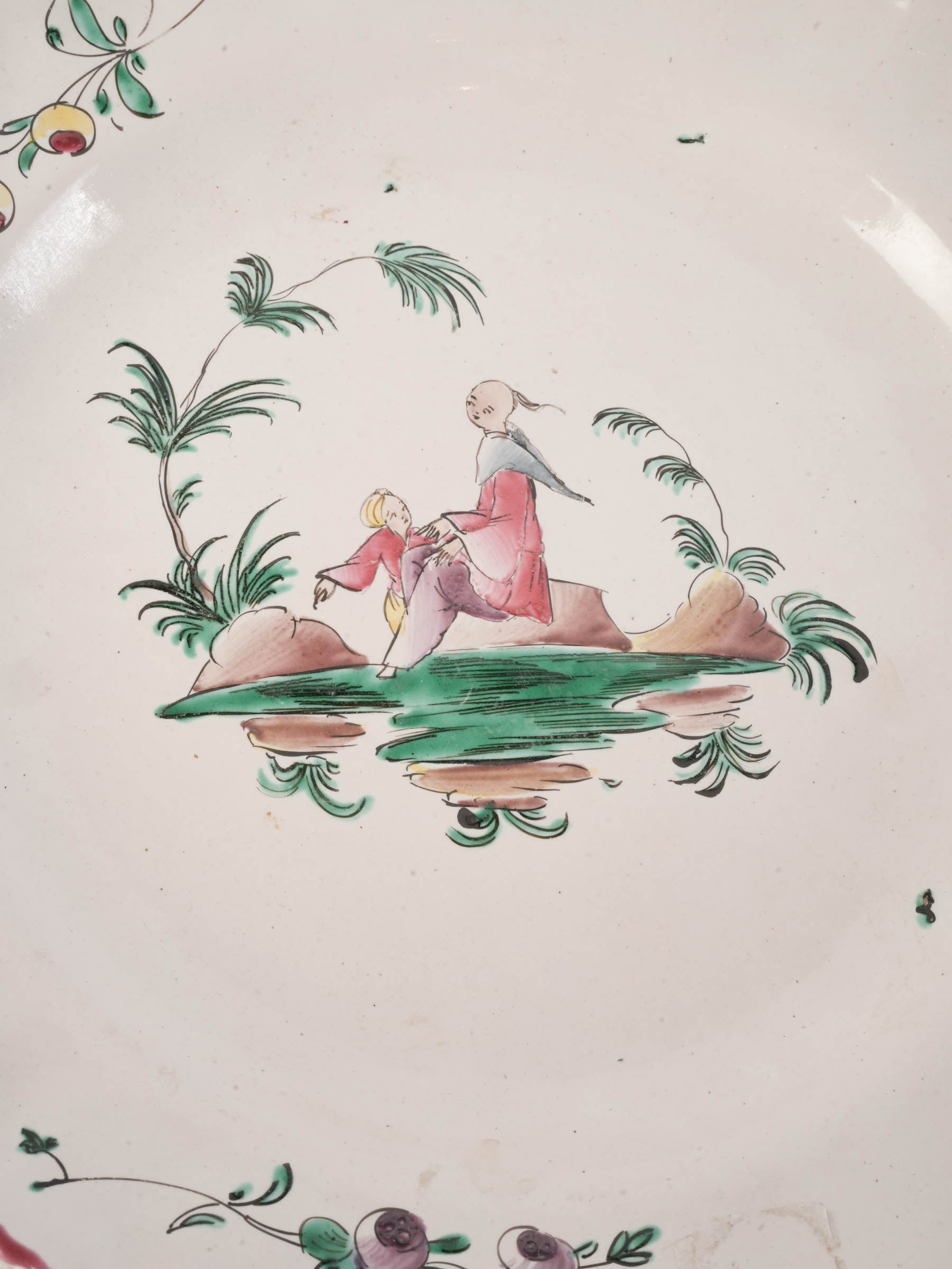Set of Seven 18th Century Moustiers Faience Plates w/ Chinoiserie Decor - 9¾"
