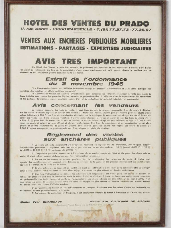 Vintage Marseille art auction rules print