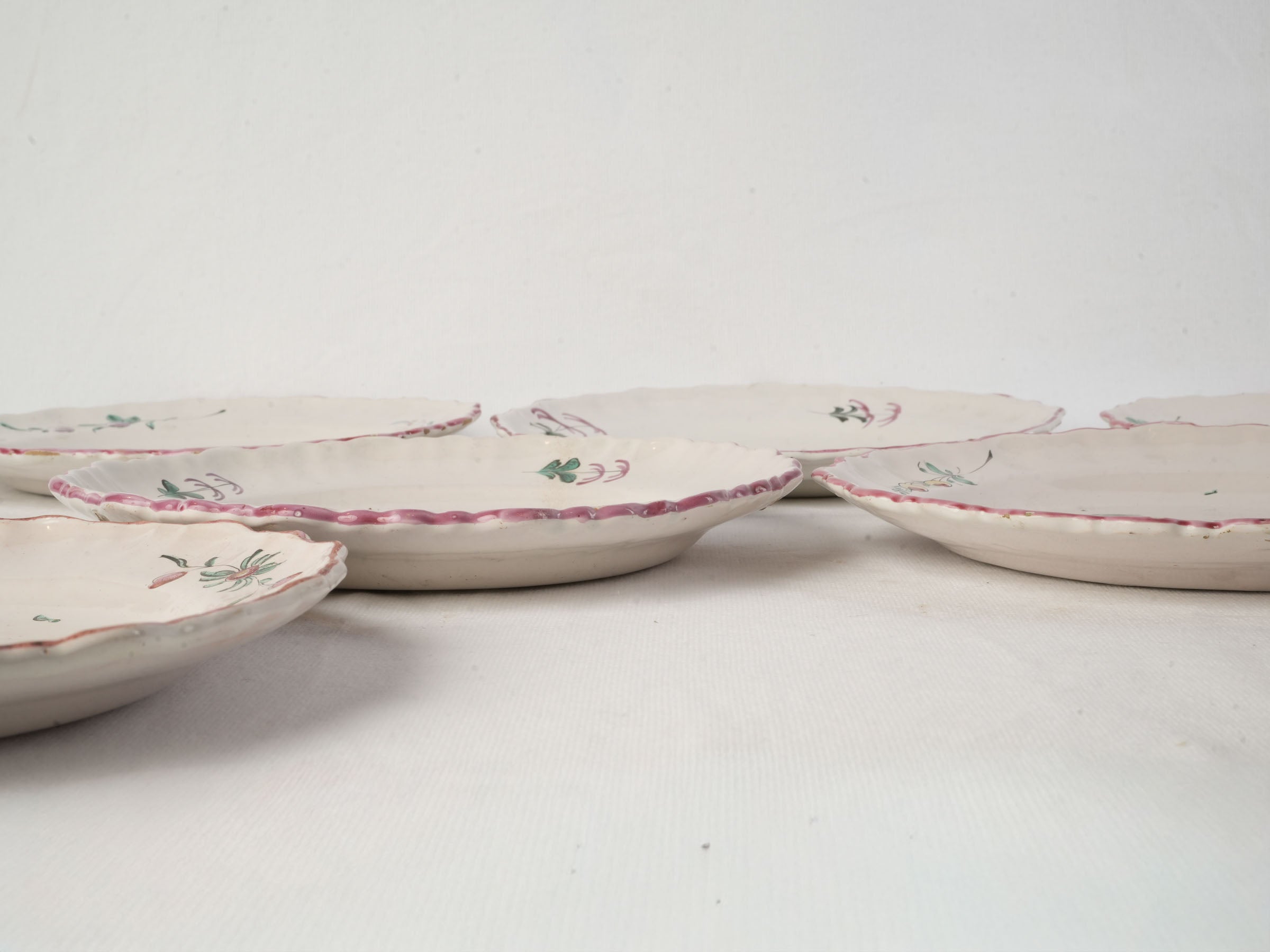 Set of Seven 18th Century Moustiers Faience Plates w/ Chinoiserie Decor - 9¾"