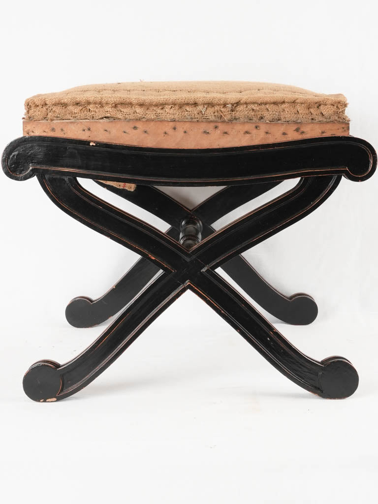 Napoleon III Dagobert stool w/ black frame & hessian 21¼" x 17¾"