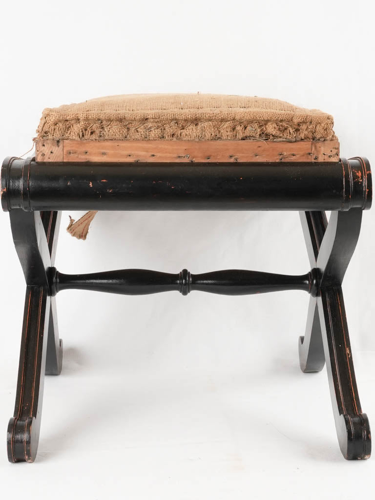 Napoleon III Dagobert stool w/ black frame & hessian 21¼" x 17¾"