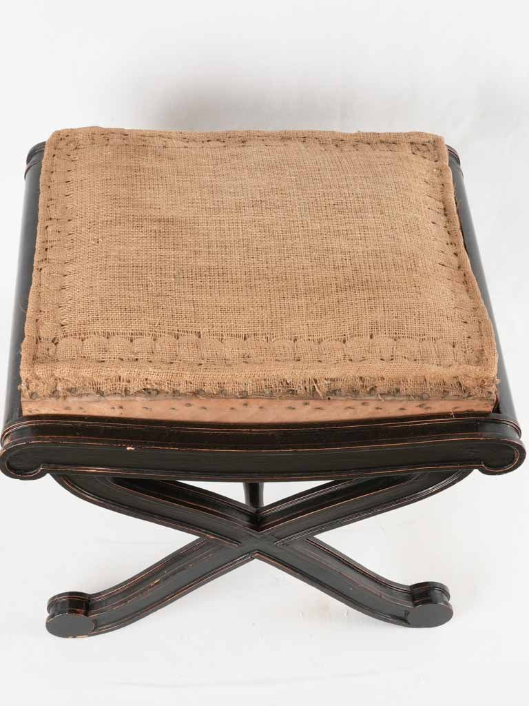 Napoleon III Dagobert stool w/ black frame & hessian 21¼" x 17¾"