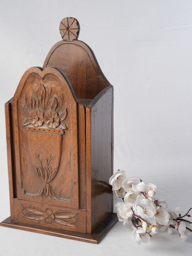 Antique carved walnut flour box  