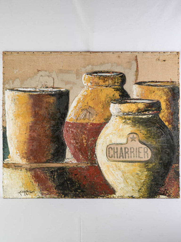 Large-Scale Provençal Jar Composition on Burlap by Michèle Alcaraz - 39½" x 48"