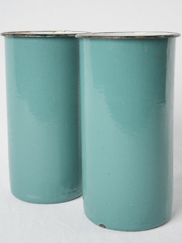 Vintage turquoise enamel pair of pots
