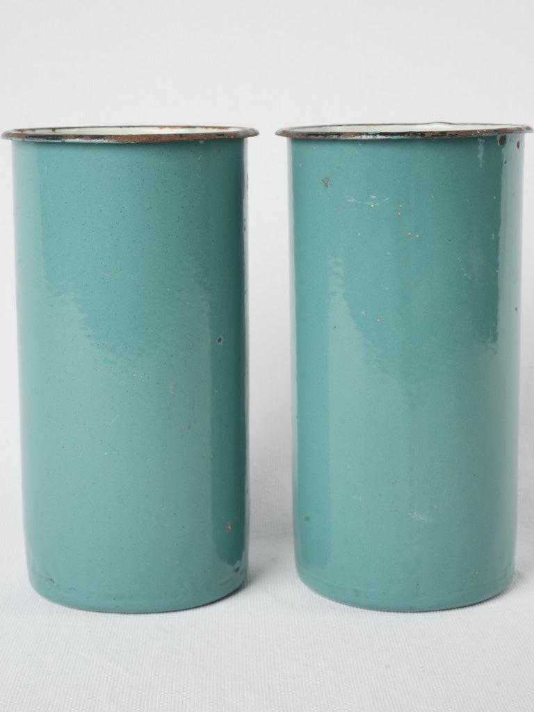 Classic enamelware turquoise pots