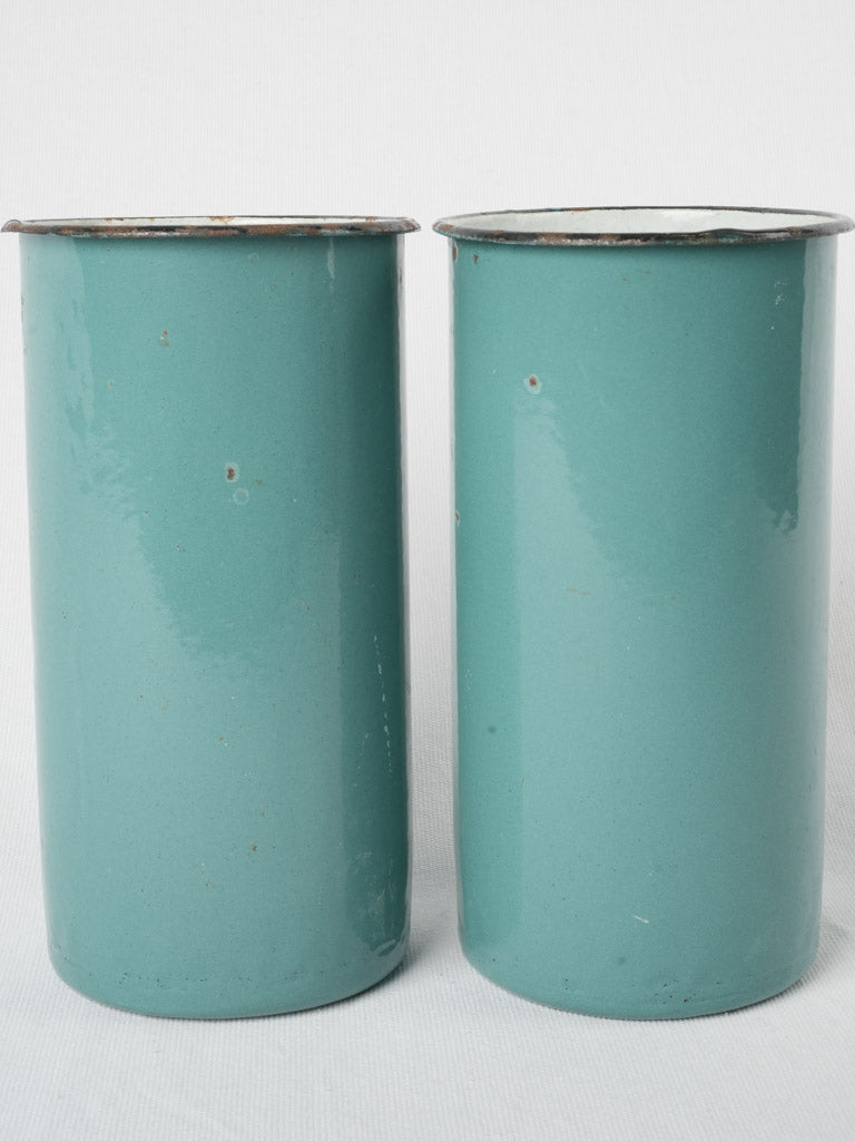 Rare vintage turquoise enamelware containers