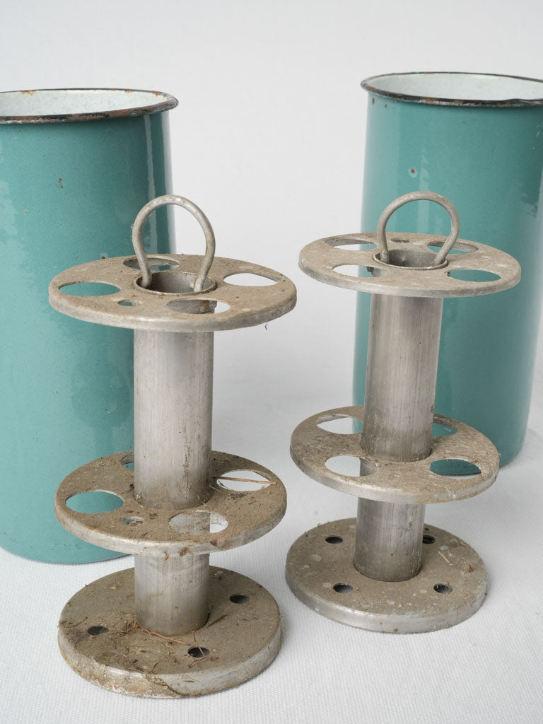 Charming turquoise enamelware pots