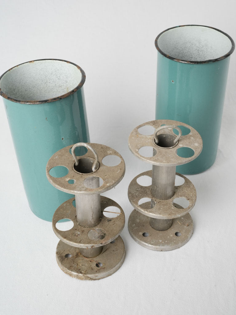 Elegant mid-century enamelware containers
