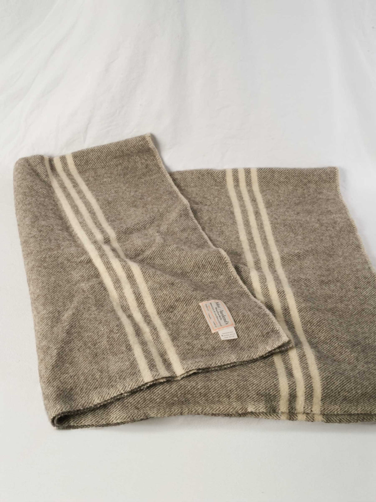 Pair of Vintage Swiss Wool Blankets Green Check and Heathered Gray