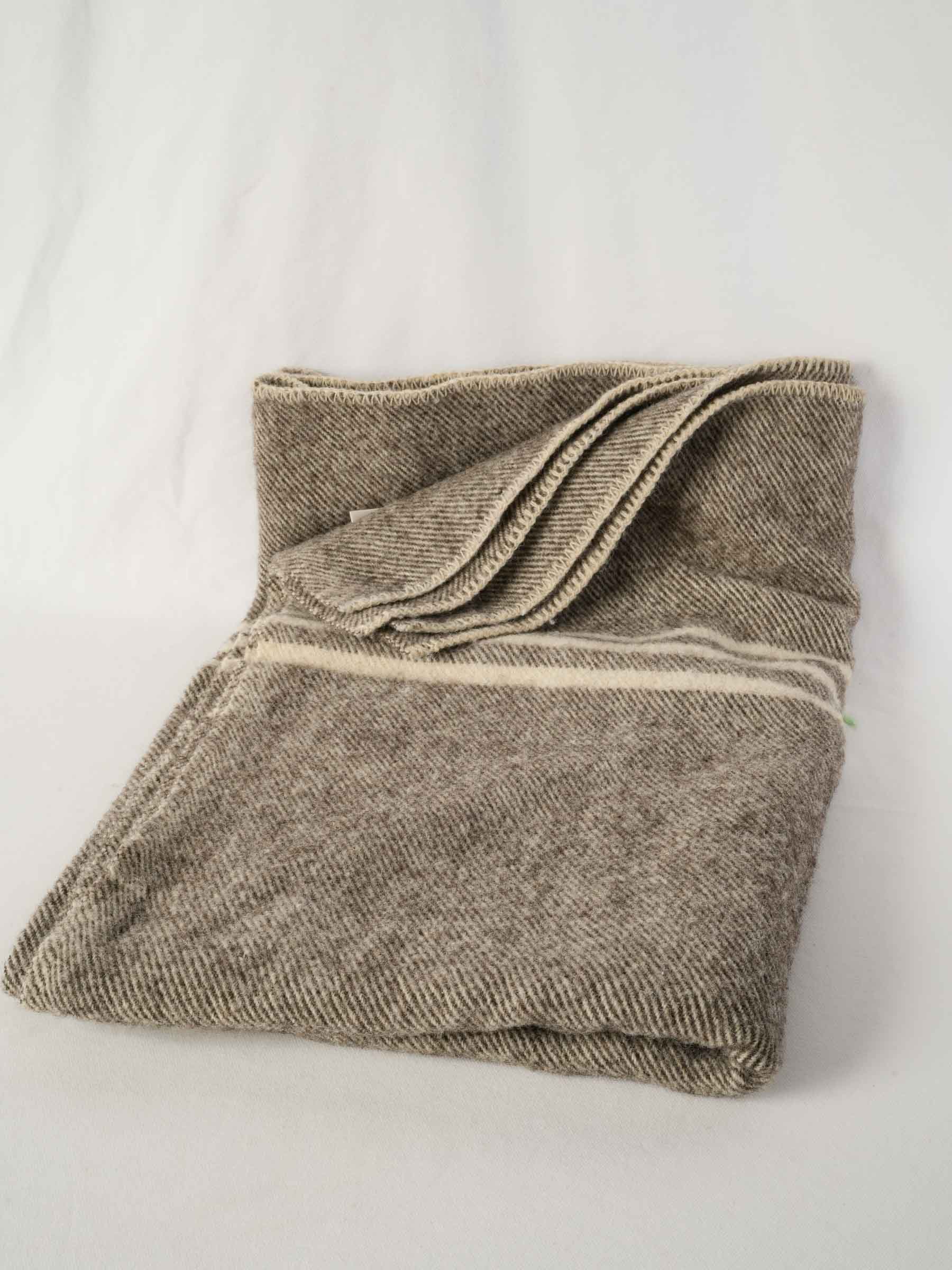Pair of Vintage Swiss Wool Blankets Green Check and Heathered Gray