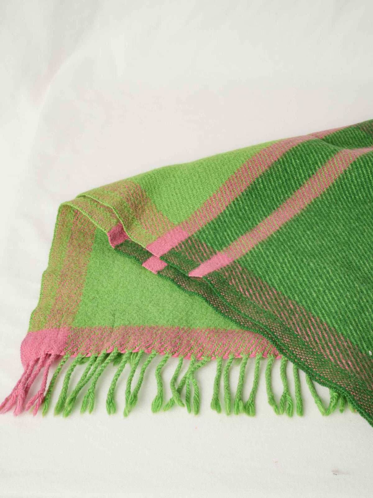 Pair of Vintage Swiss Wool Blankets Green Check and Heathered Gray