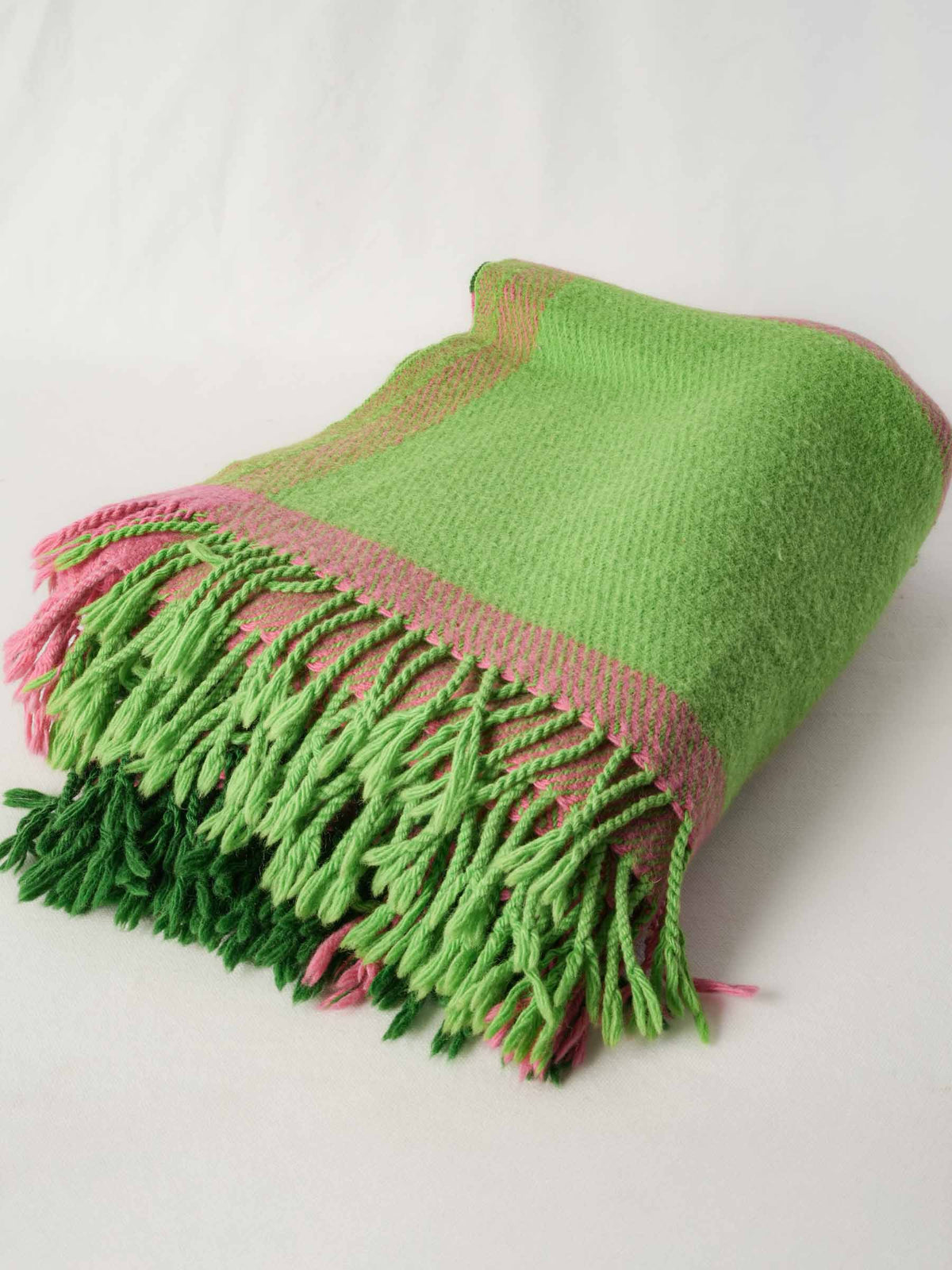 Pair of Vintage Swiss Wool Blankets Green Check and Heathered Gray