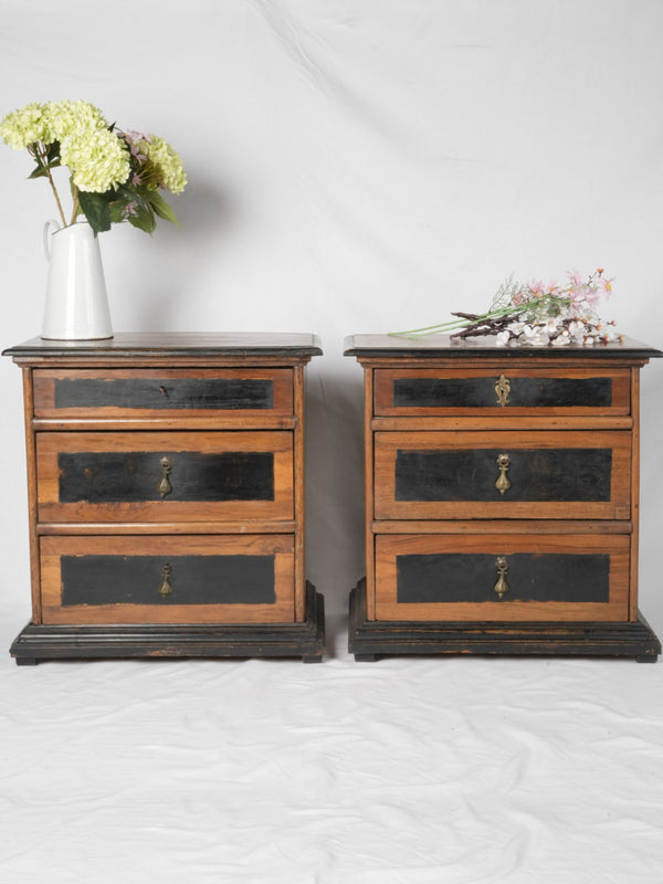 Charming black lacquered bedside commodes
