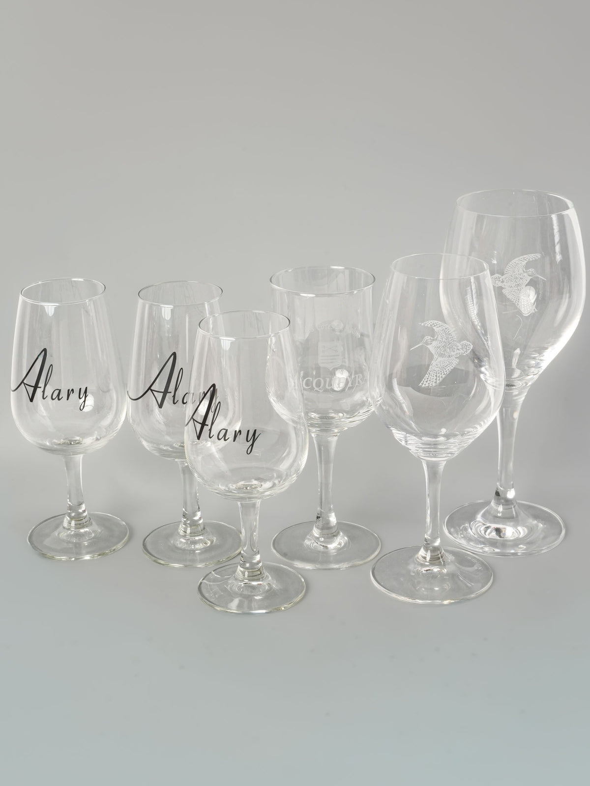 Collection of 6 wine glasses from French wineries