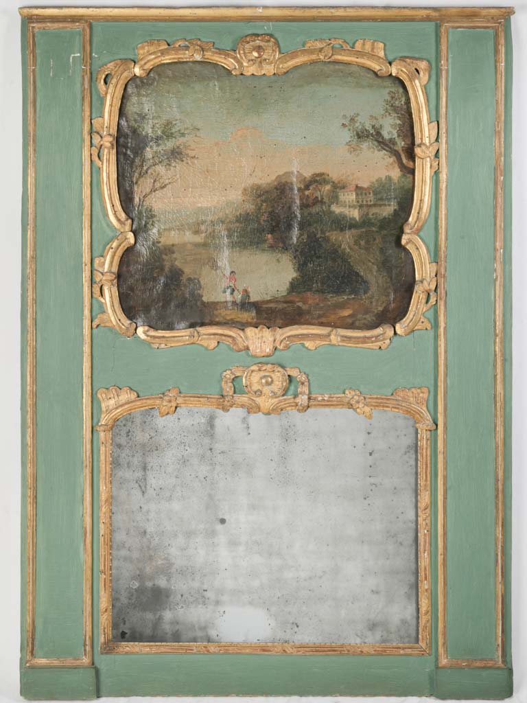 French Louis XV Trumeau Mirror w/ Pastoral Scene - 59¾" x 42½"