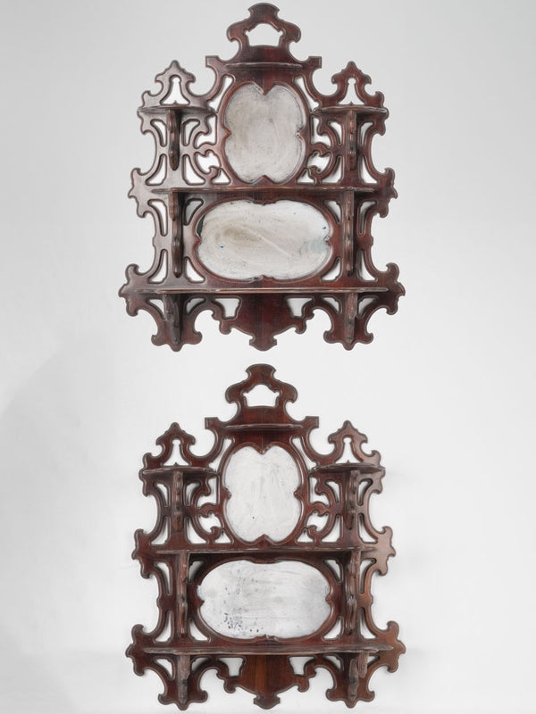 Vintage mahogany mirrored wall shelves