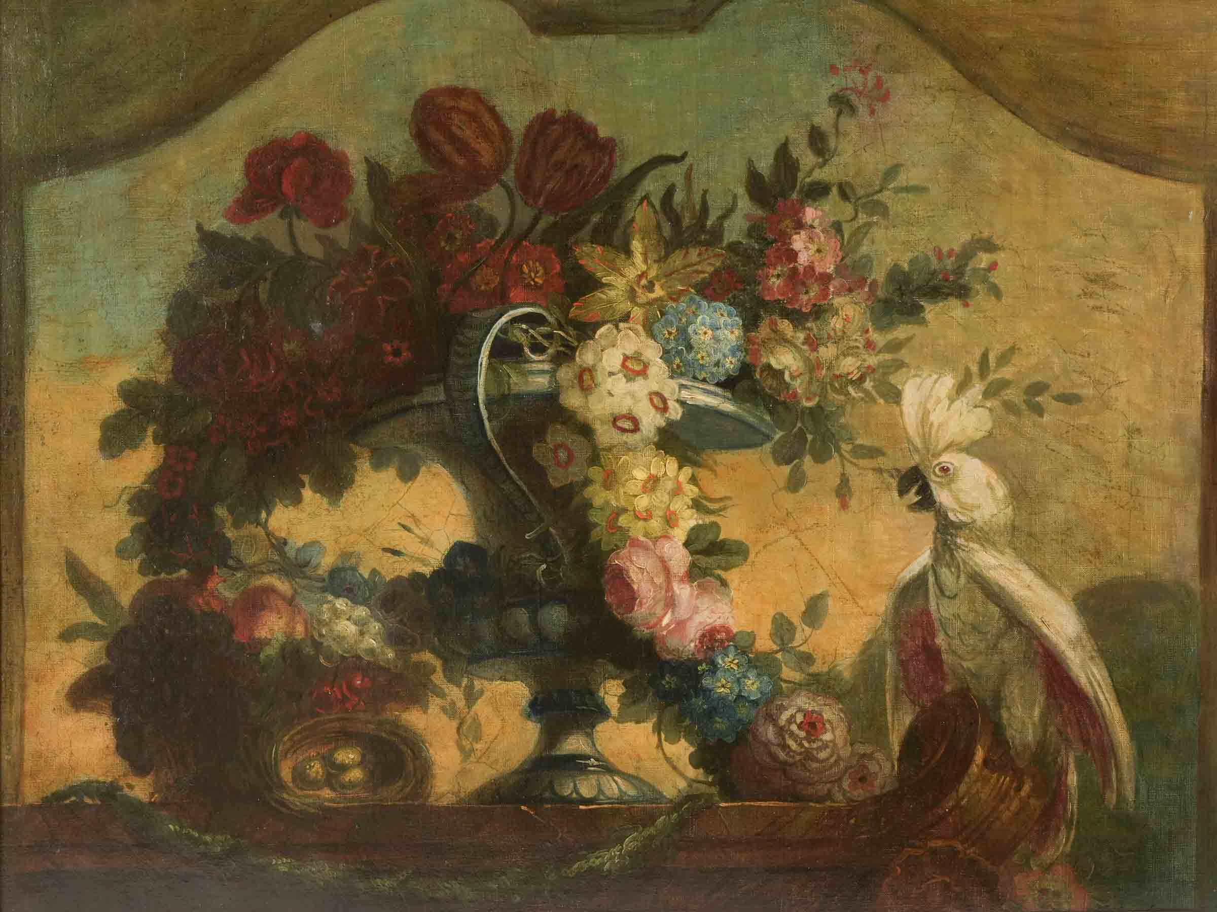 Vivid parrot and floral artwork  