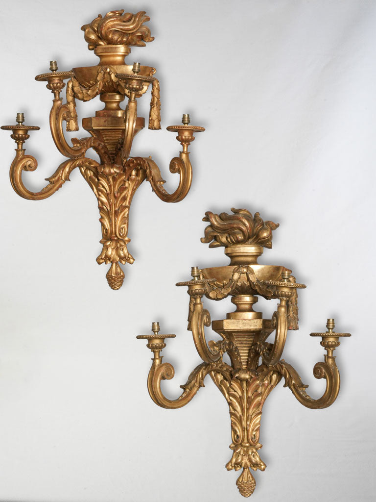 Striking Pair of Monumental 19th-Century French Giltwood Wall Sconces - 41¼" x 29¼"