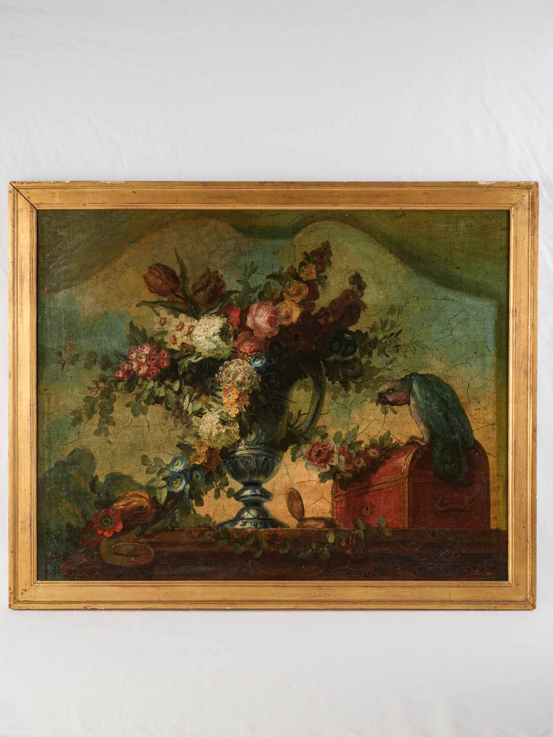 Luminous oil painting with parrots  