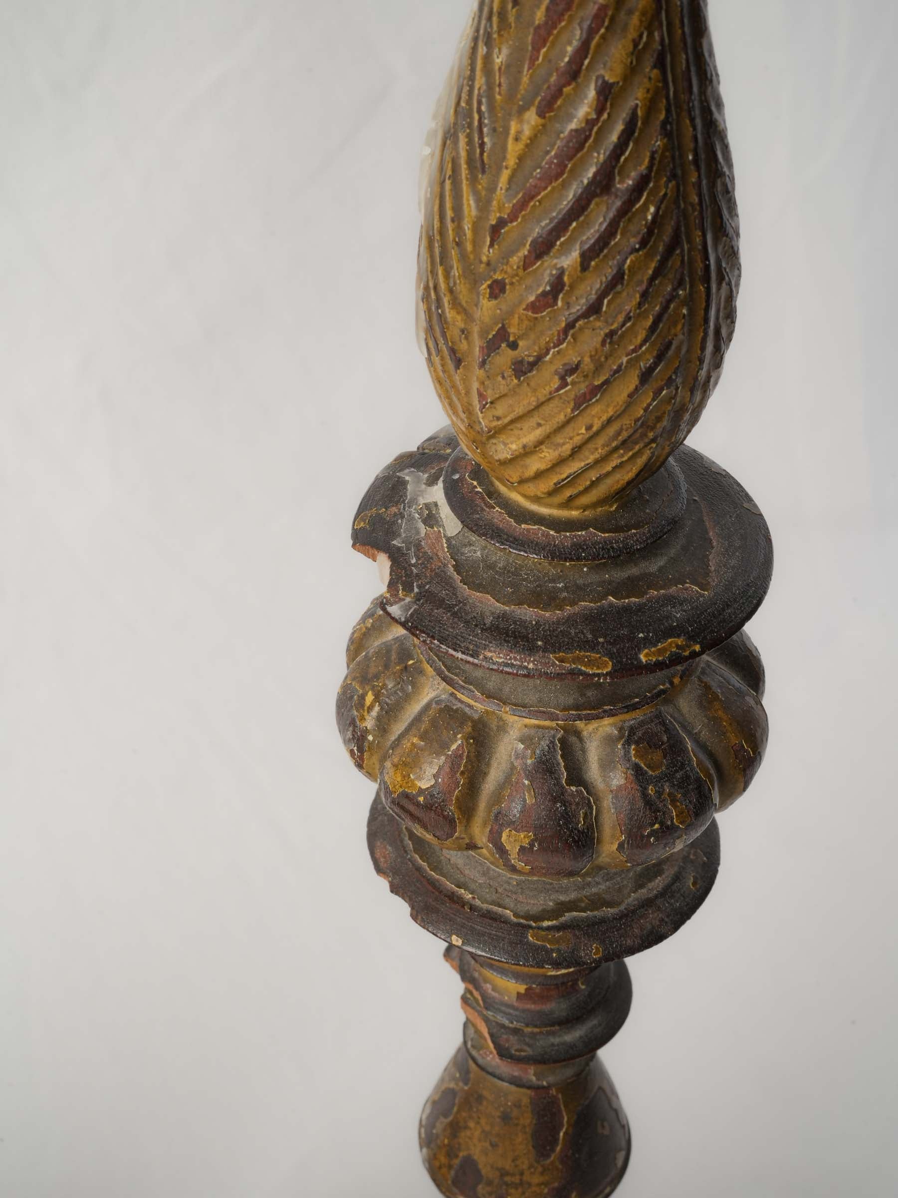 Pair of Tall Antique Painted Wood Pricket Candlesticks - 27¼"